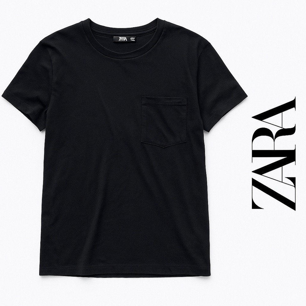 Zara Black Short Sleeve Pocket Tee